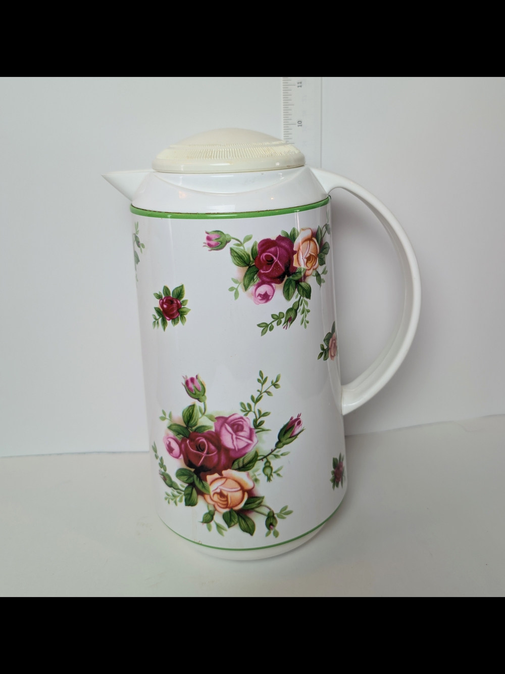 Royal Doulton White Floral Thermal Coffee Pot with Pink and Yellow Roses